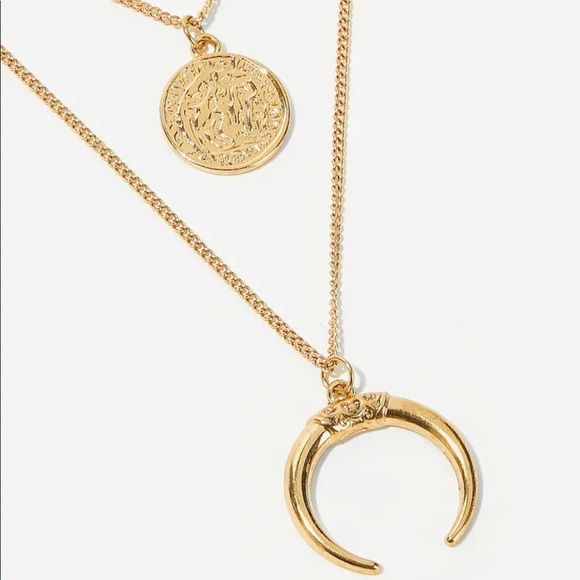 LAST ONE Crescent Coin Double Layer Necklace - Picture 2 of 4